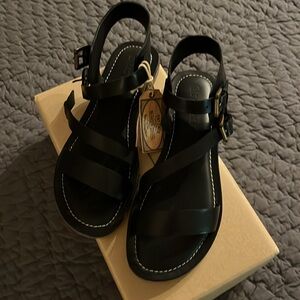 Black leather sandals